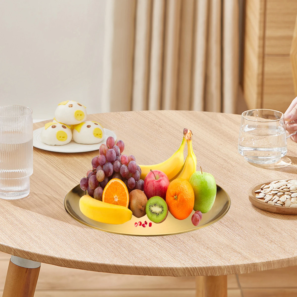 

1Pcs Round Stainless Steel Metal Dining Disc Round Bone Spitting Dish High Quality Shallow Tray Gold Fruit Meat Tableware