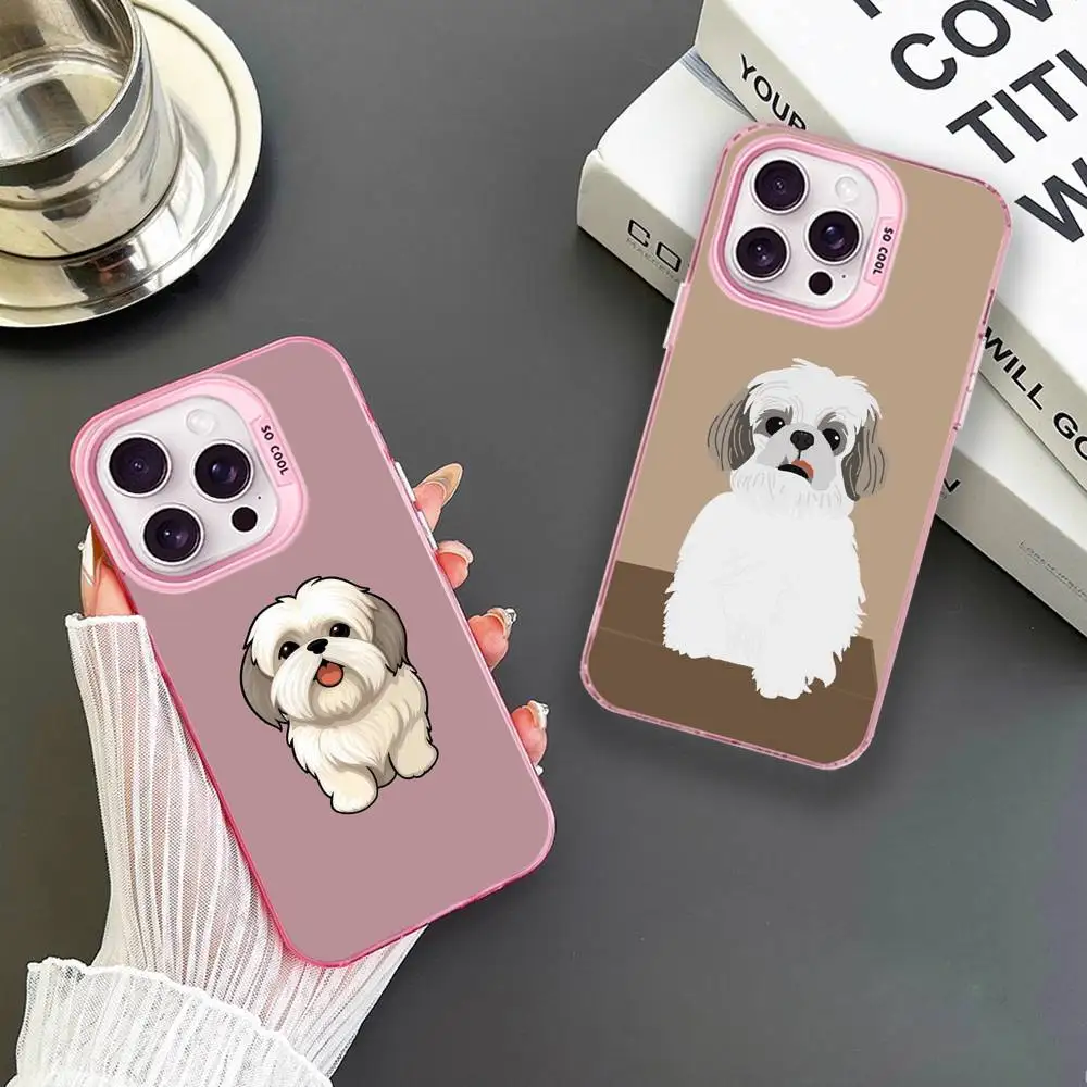 Cartoon schattige Shih Tzu hond telefoonhoesje voor iPhone 17,16,15,14,13,12,11 Plus, Pro Max roze matte schokbestendige hoes