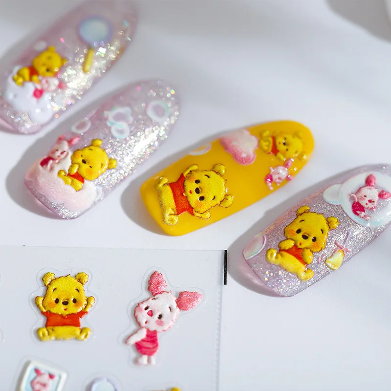 Disney Cartoon Winnie the Pooh 5D Nail Stickers Nail Decoration Lilo & Stitch Mickey Mouse Nail Art Stickers Nail Accessories