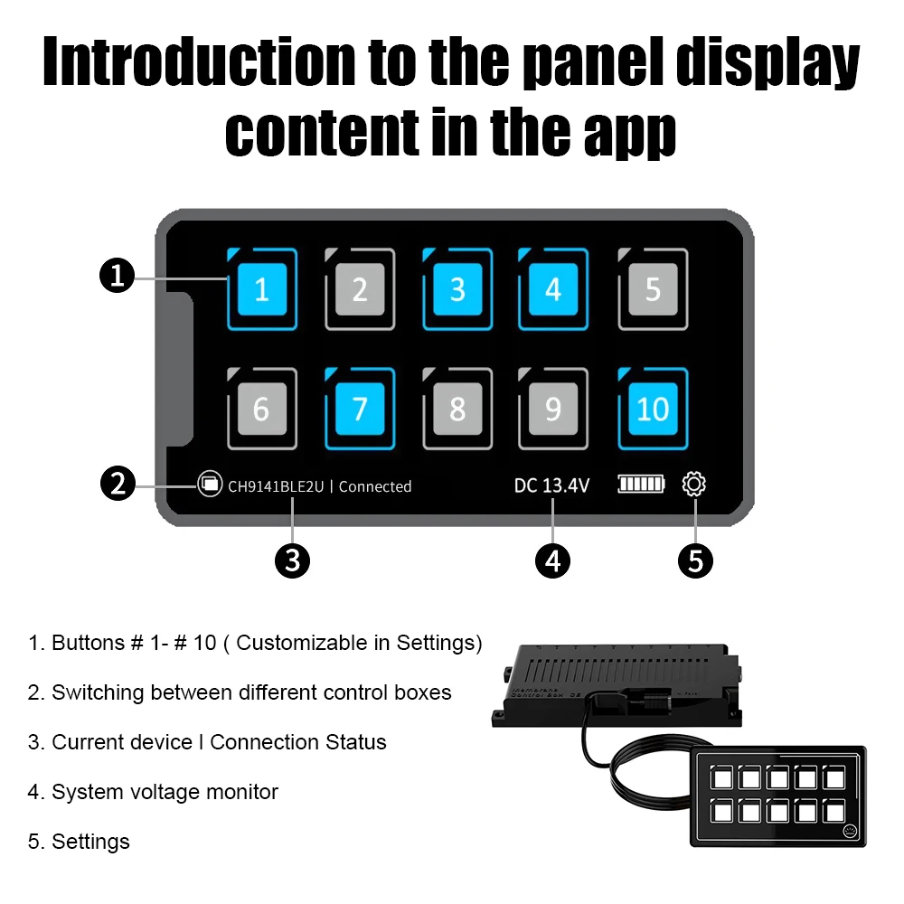 10V-30V Button Switch Panel APP Control 6 Pin Membrane Control Box Circuit Control with PPTC Universal USB Cable with Backlight