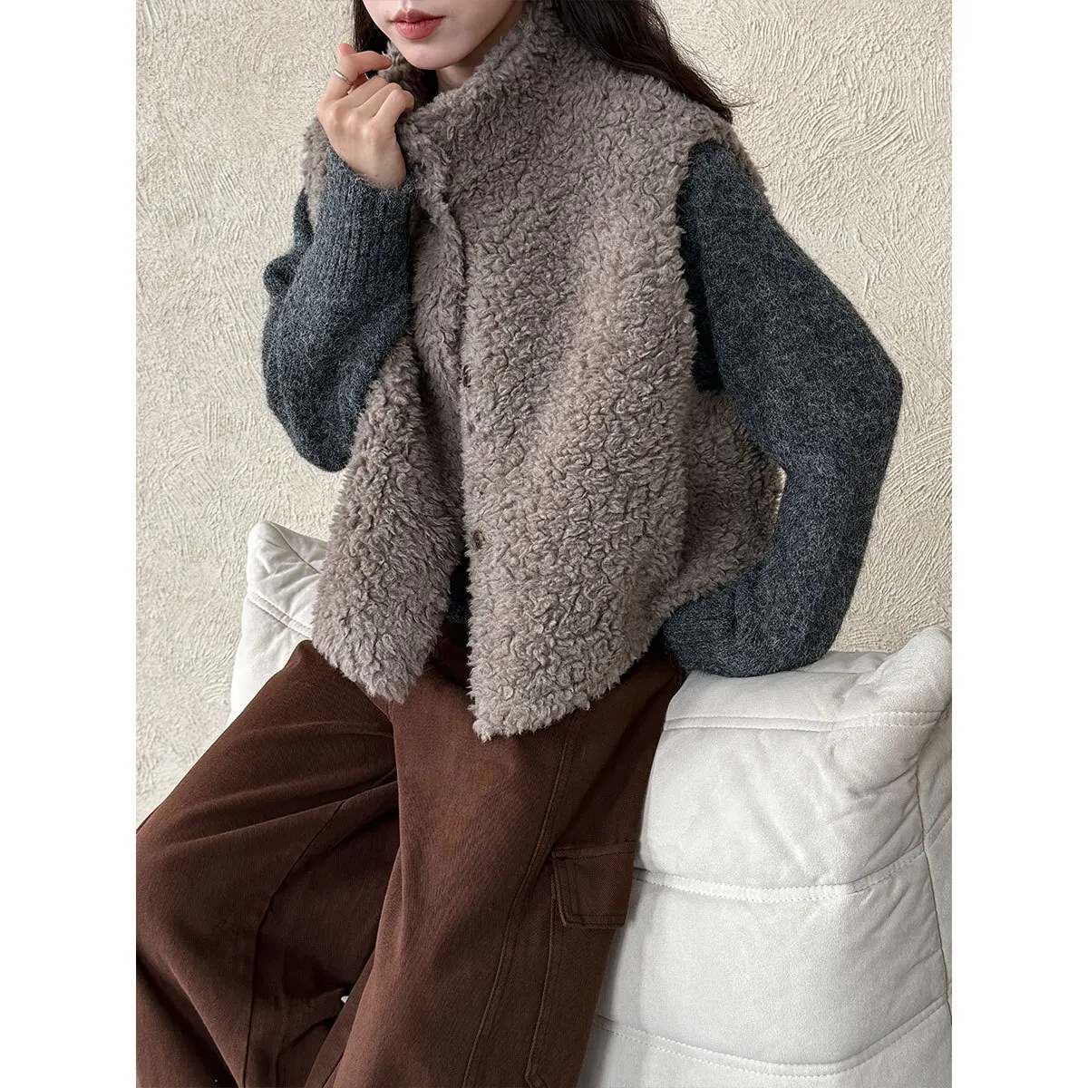 

Suede Sheepskin Sleeveless For Women Autumn Winter Lamb Wool Vest Top