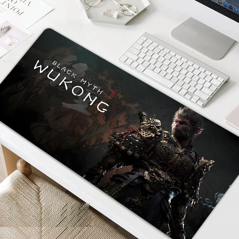 Alfombrilla de ratón extragrande para juegos de Anime, alfombrilla de escritorio negra Myth Wukong XXL, a prueba de agua, antideslizante, Accesorios
