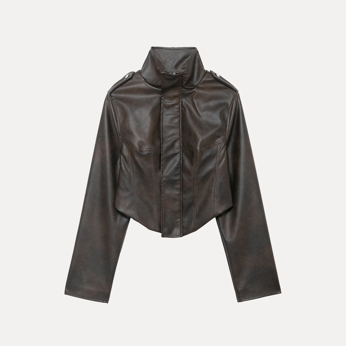 Faionable High Collar Long Sve Leather Jaet Women's Coat Zipper Decorated Sli Design Autumn New Arrival Z