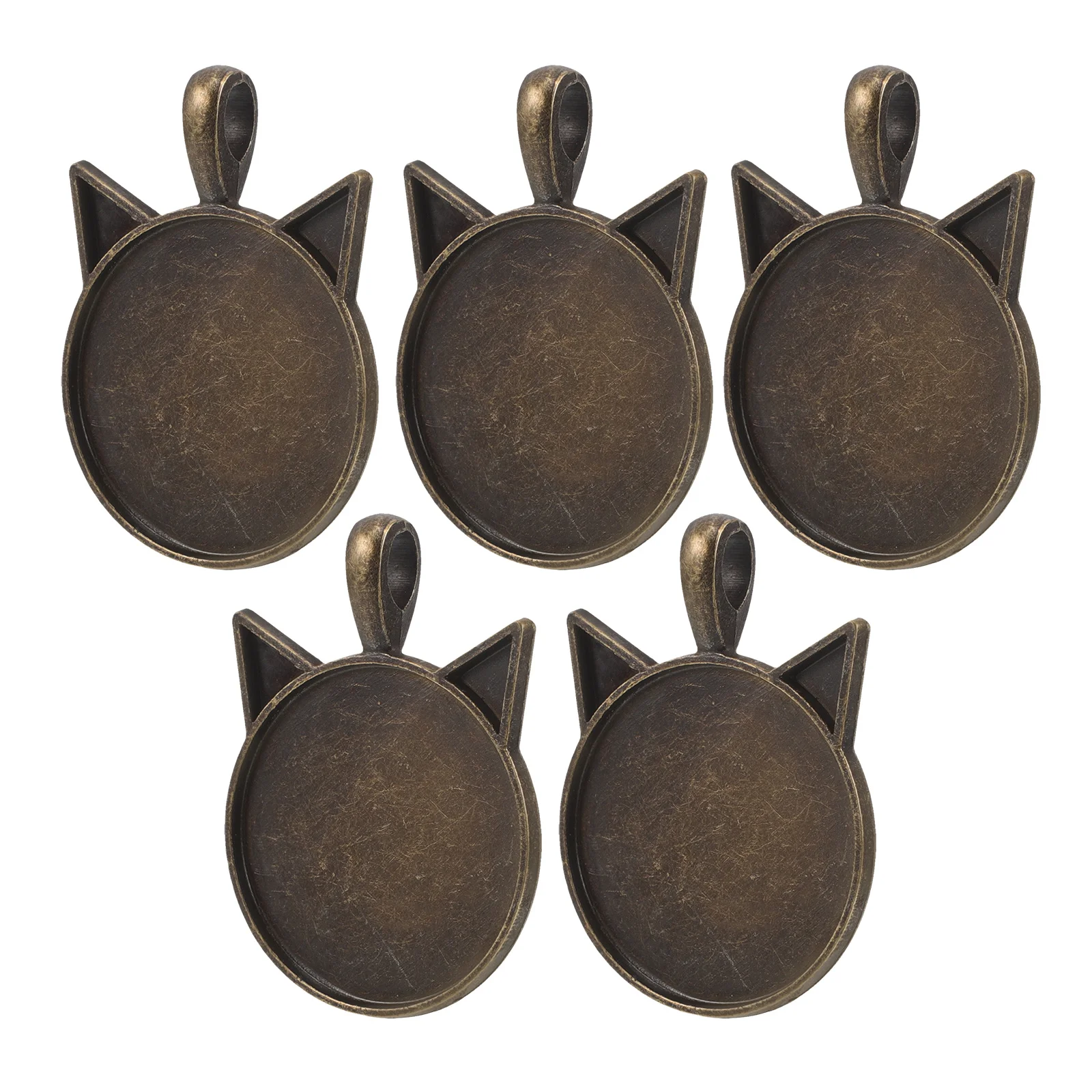 5 قطعة الأذن القط قلادة الصواني خمر سبائك الزنك DIY بها بنفسك صنع المجوهرات كابوشون الحافة إعدادات صينية أطقم صنع المجوهرات قلادة صينية #2