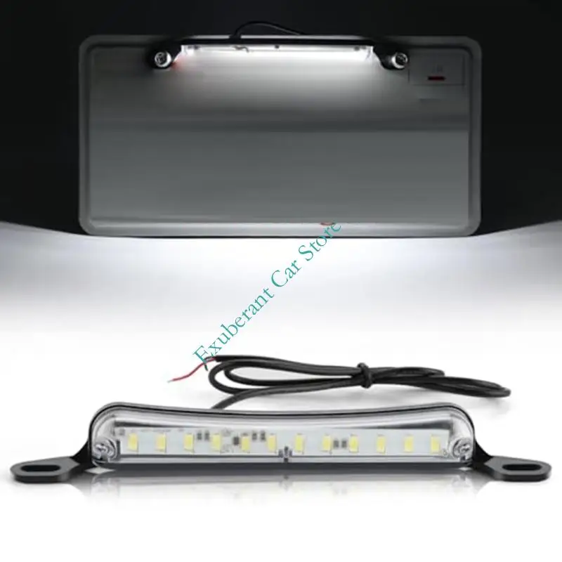 12-LED License Plate Light with White Bar-Style Lamp, Slotted Mounting Points at Both Ends and Attached 2-Wire
