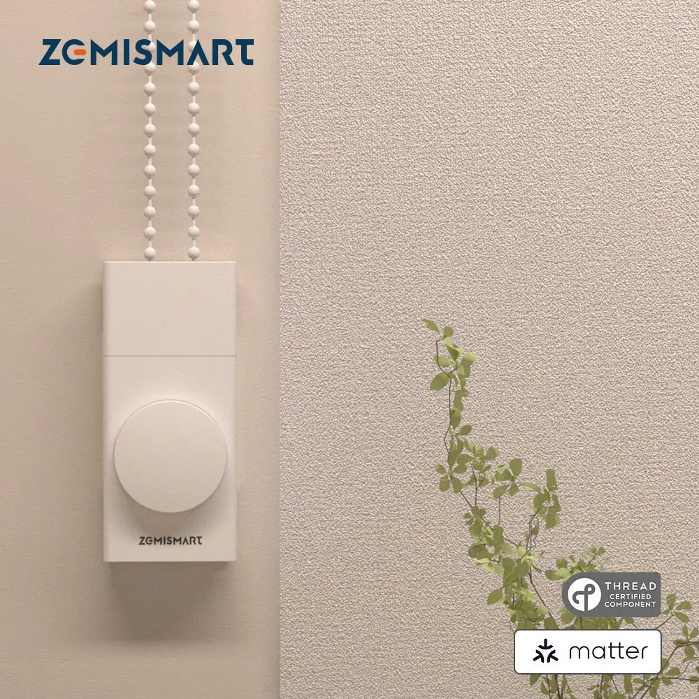 Zemismart Matter Thread Smart Roller Shade Driver Battery with Knob Control Work with Alexa Google Home Smartthings Homekit App