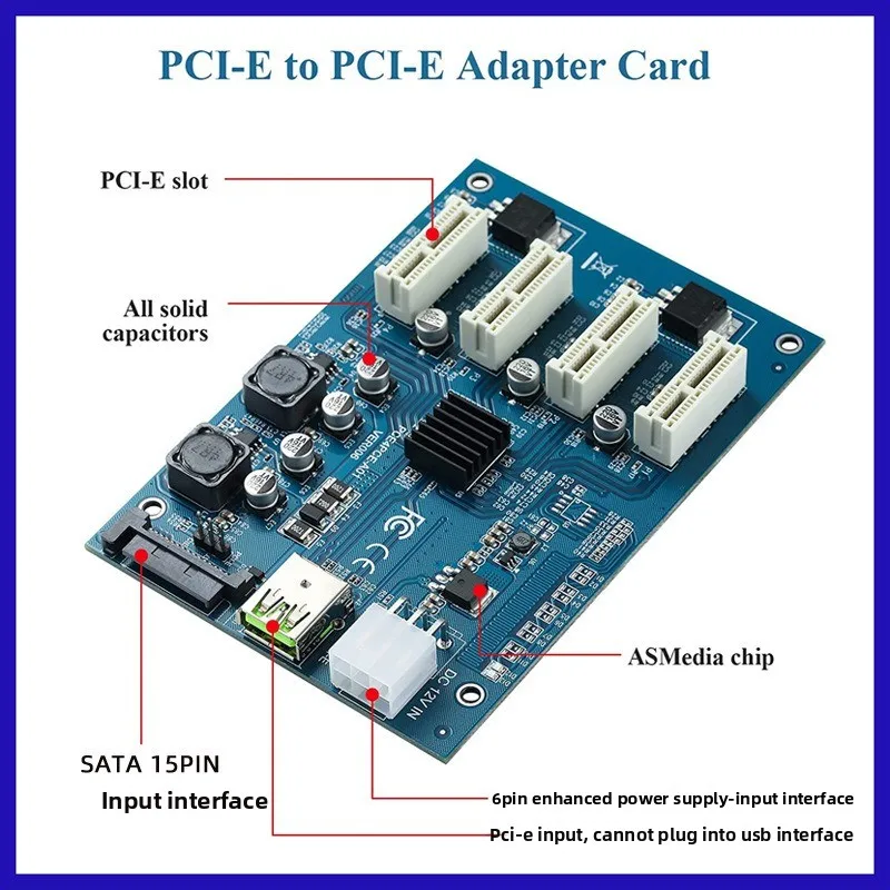 PCE4PCE-A01 M.2 Key-M To 4 Port PCI-E 1X Expansion Card 1 To 4 PCIe Splitter Board for Graphics Card Extension