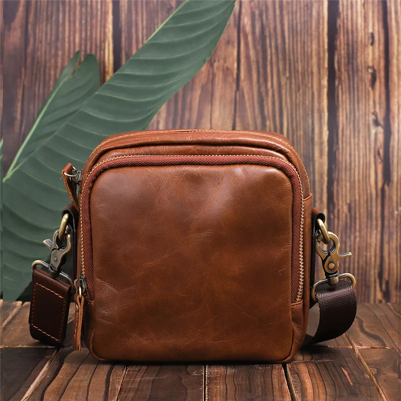 

0929 Men and Women's Retro Genuine Cowhide Waist Bag, Crazy Horse Cowhide Crossbody Bag, Outdoor Pants Headband Bag