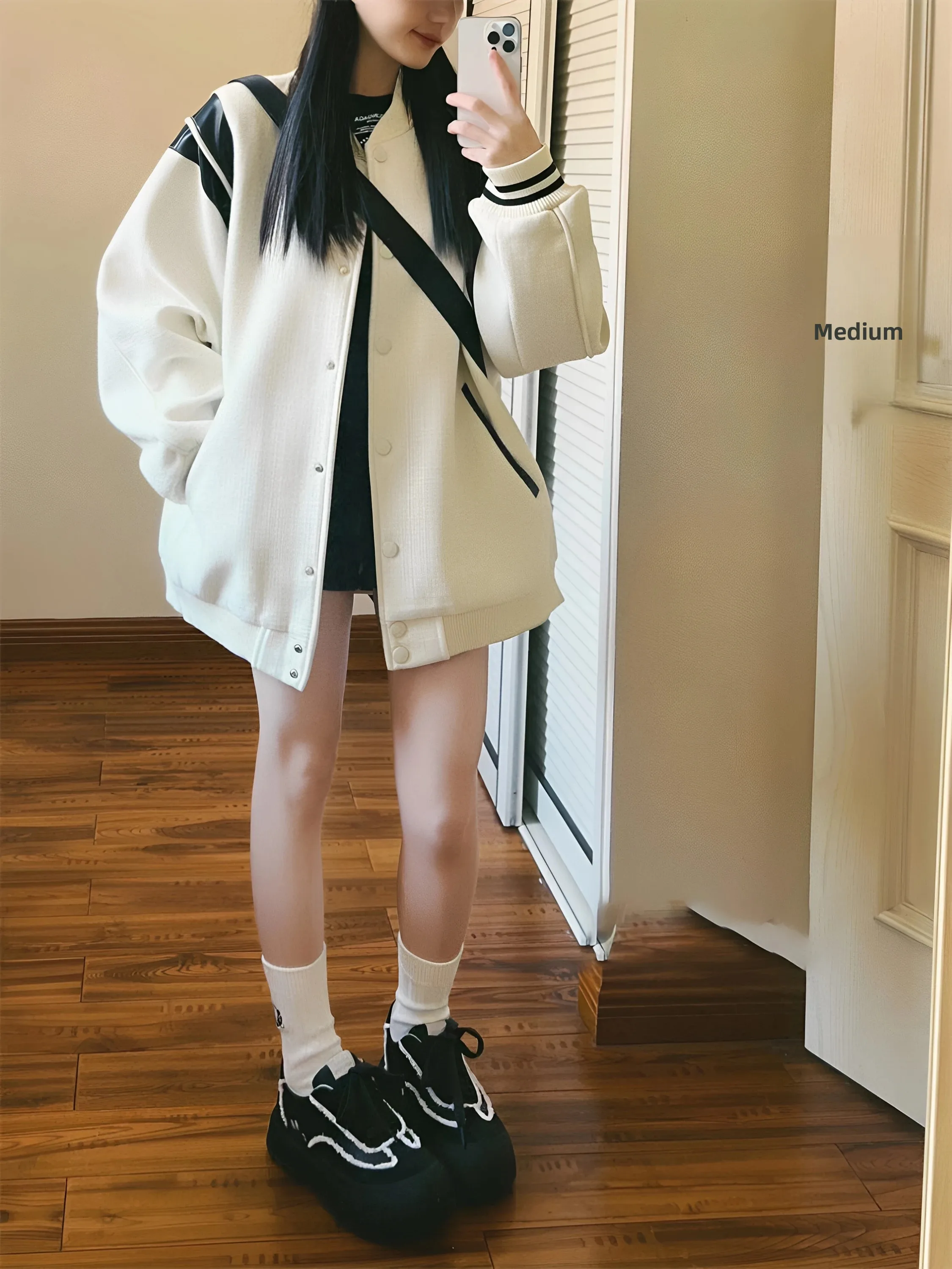 Loose Korean College Style Baseball Jacket Women's Autumn Winter Patchwork Color American Retro Apricot Jacket Top