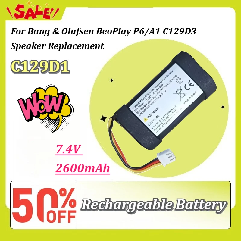 New C129D1 C129D3 7.4V 2600mAh Li-ion Battery For Bang & Olufsen BeoPlay P6/A1 Speaker Replacement