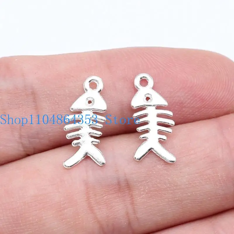 652F 40pcs Fishbone Charm for Jewelry Crafting Supplies Vintage Bronze Pendant Set