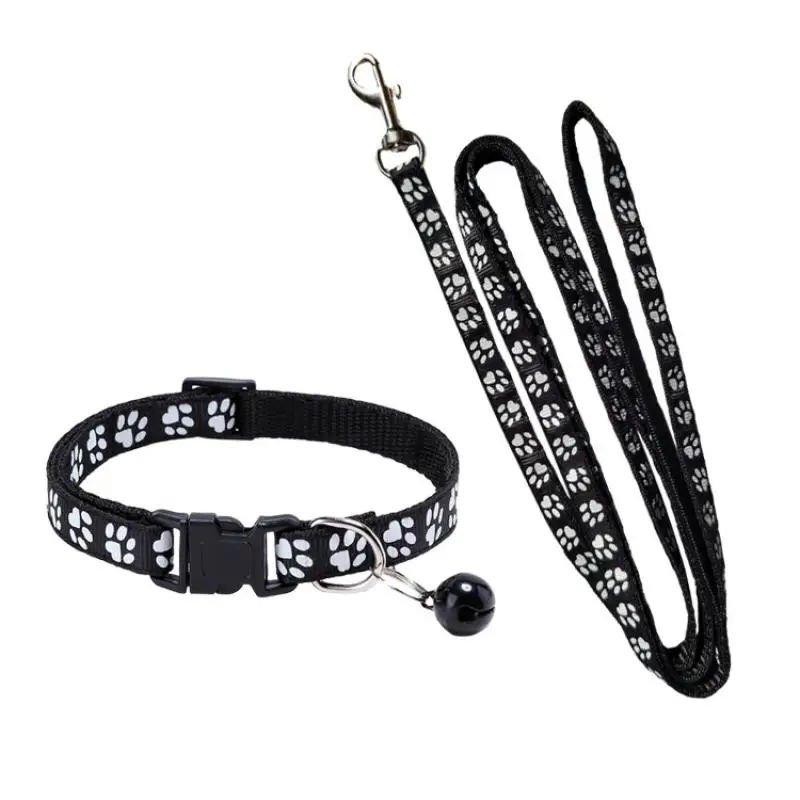 

Adjustable With Collar Puppy Collar Set Pet Walking Lead Rope Breathable Puppy Cat Accessories Dog Paw Print Pet Traction Rope