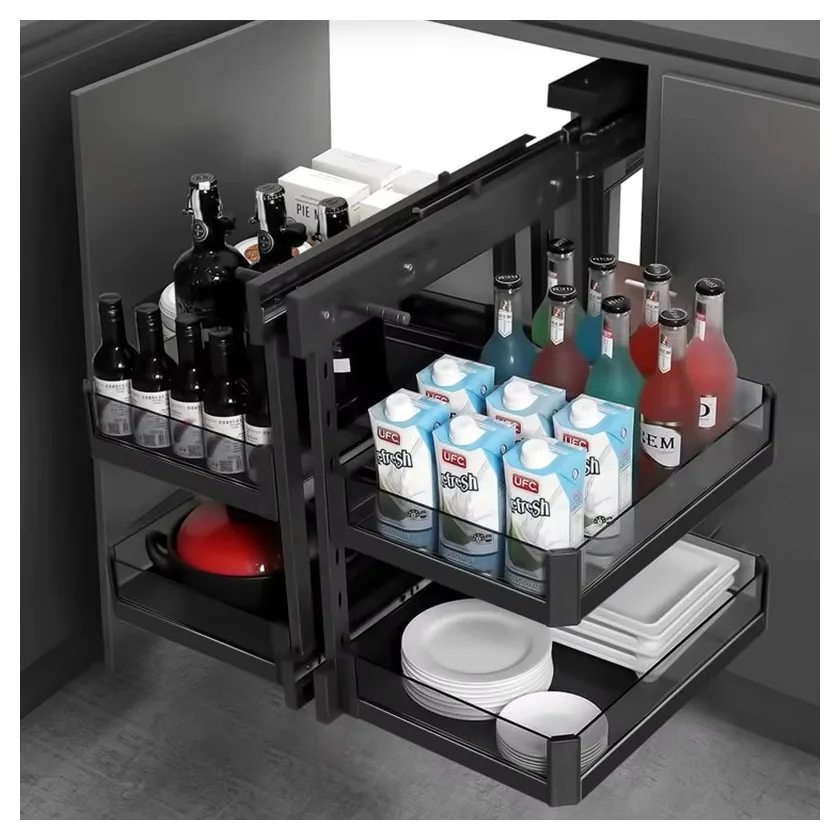 2026 hot sell Universal Magic Corner Kitchen Corner Cabinet Revolving Basket Magic Corner for Kitchen Cabinet