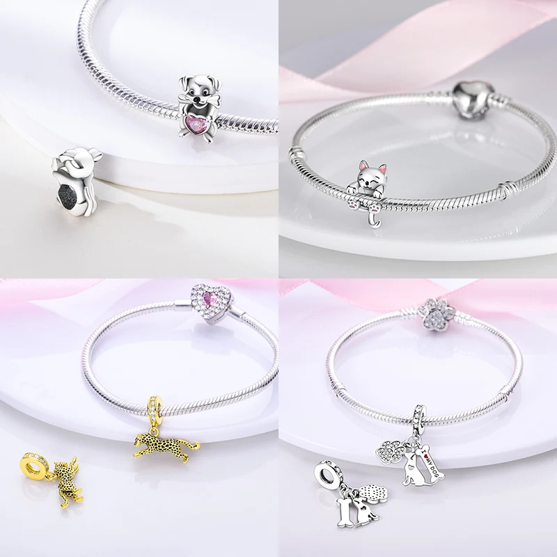 

Beads Original Charms 925 Silver Animals Series Dog Cat Pets Fit Bracelet DIY Lovely Pendants for Woman Fashion Jewelry Gift
