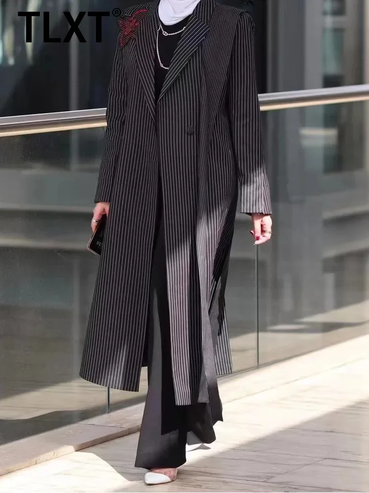 

TLXT женский полосатый плащ с цветком на спине и нерегулярной лентой с лацканами и длинными рукавами, модная ветровка, новинка весны 202, XK1303