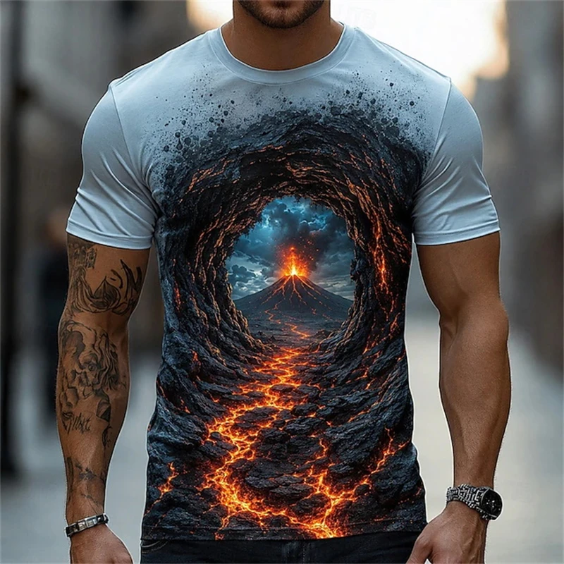 Optical Illusion Ocean Men's T Shirt Short Sleeve T Shirt 3D Print Crew Neck Shirt Casual Summer Spring Y2k Trendy Clothing Men