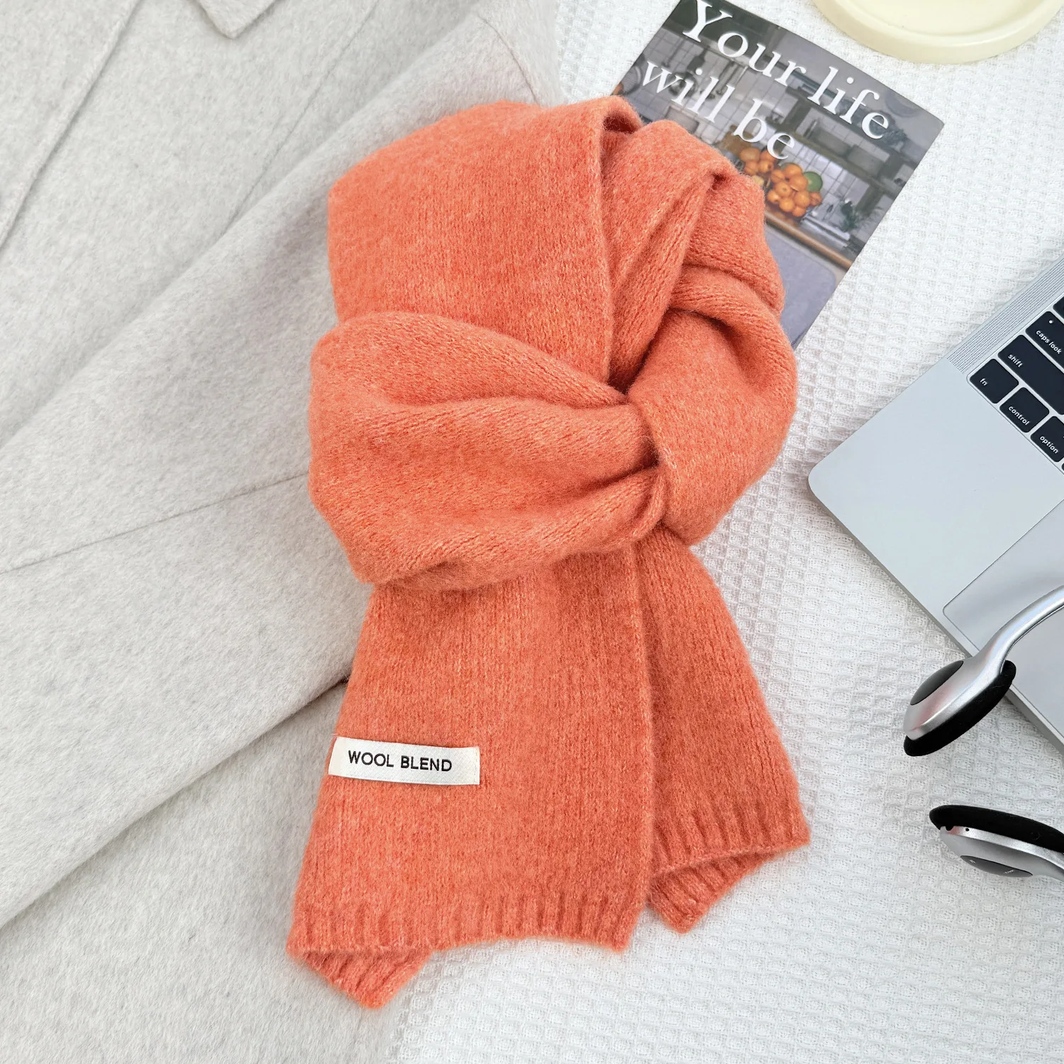 وشاح منسوج من الصوف للجنسين بلون سادة وسميك ودافئ للشتاء لتدفئة الرقبة جمالي جديد للنساء والرجال