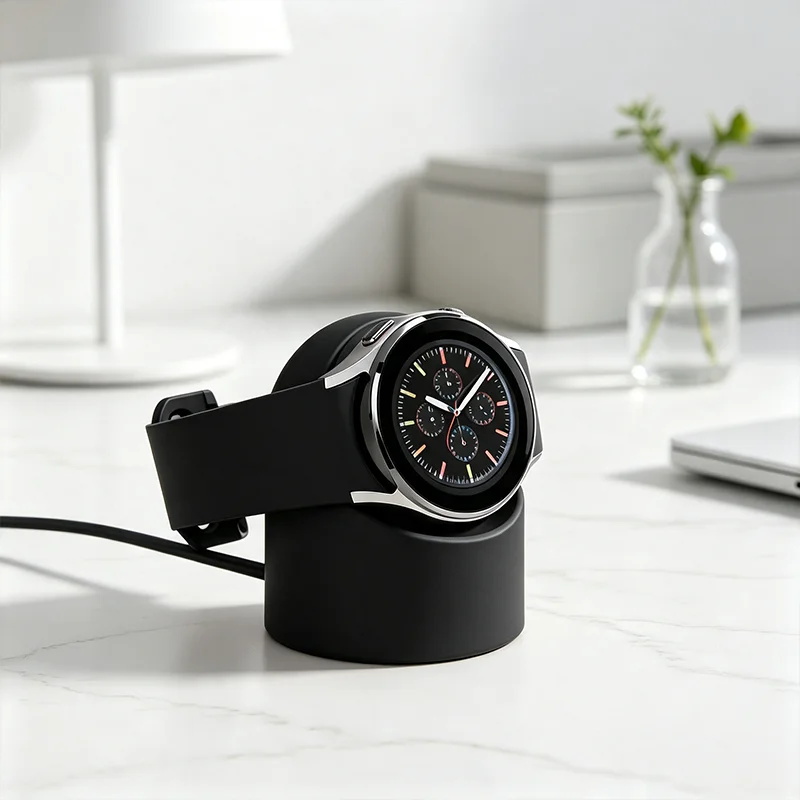 Durable Silicone Apple Watch Stand Compatible with Series 8 SE2 7 6 SE 4 3 Nightstand Mode Multiple Galaxy Watch Sizes view 6