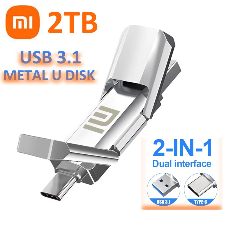 Xiaomi 2TB OTG 1024GB 64GB, Flash Drive logam 2TB dengan stik memori Tipe C 3.1 512gb 256gb