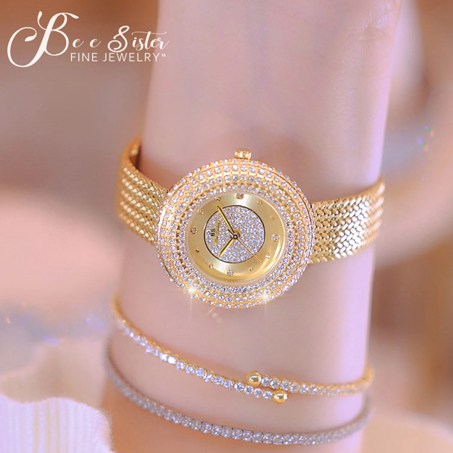 ساعات فاخرة للنساء الماس الهاتفي كوارتز ساعة اليد موضة فستان أنيق السيدات ساعة حزام القمح الذهبي ساعة كلاسيكية 2025