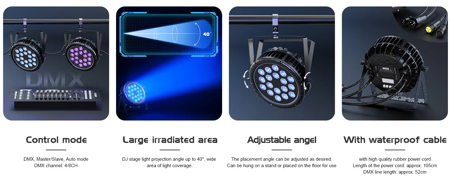 U'King 4PCS IP65 Waterproof Flat Stage Light 18 LED Par Light RGBW DMX512 Effect DJ Disco Party Christmas Bar Wedding Show Light