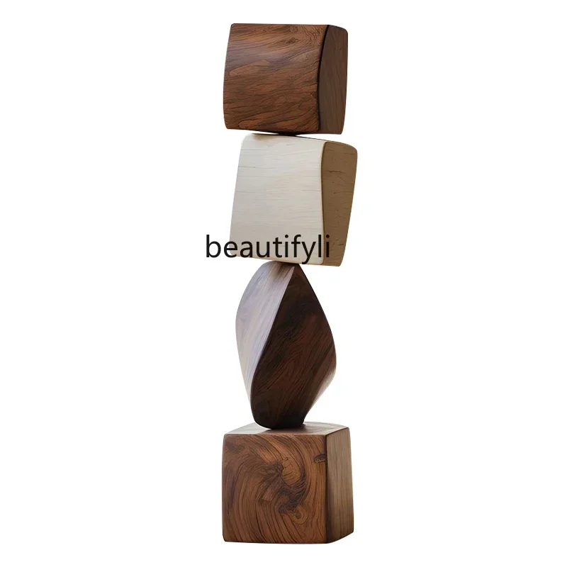 

Yyh Hotel wood carving floor ornament living room entrance abstract vertical sculpture sales office decoration