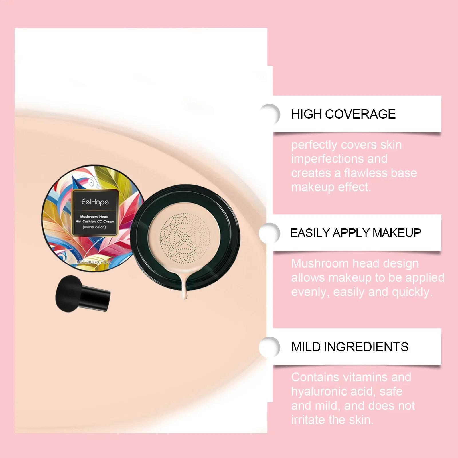 Natural Mushroom Head Air Cushion Covering The Face Moisturizing Natural and White Air Cushion Perfectly Cover Skin Blemishes