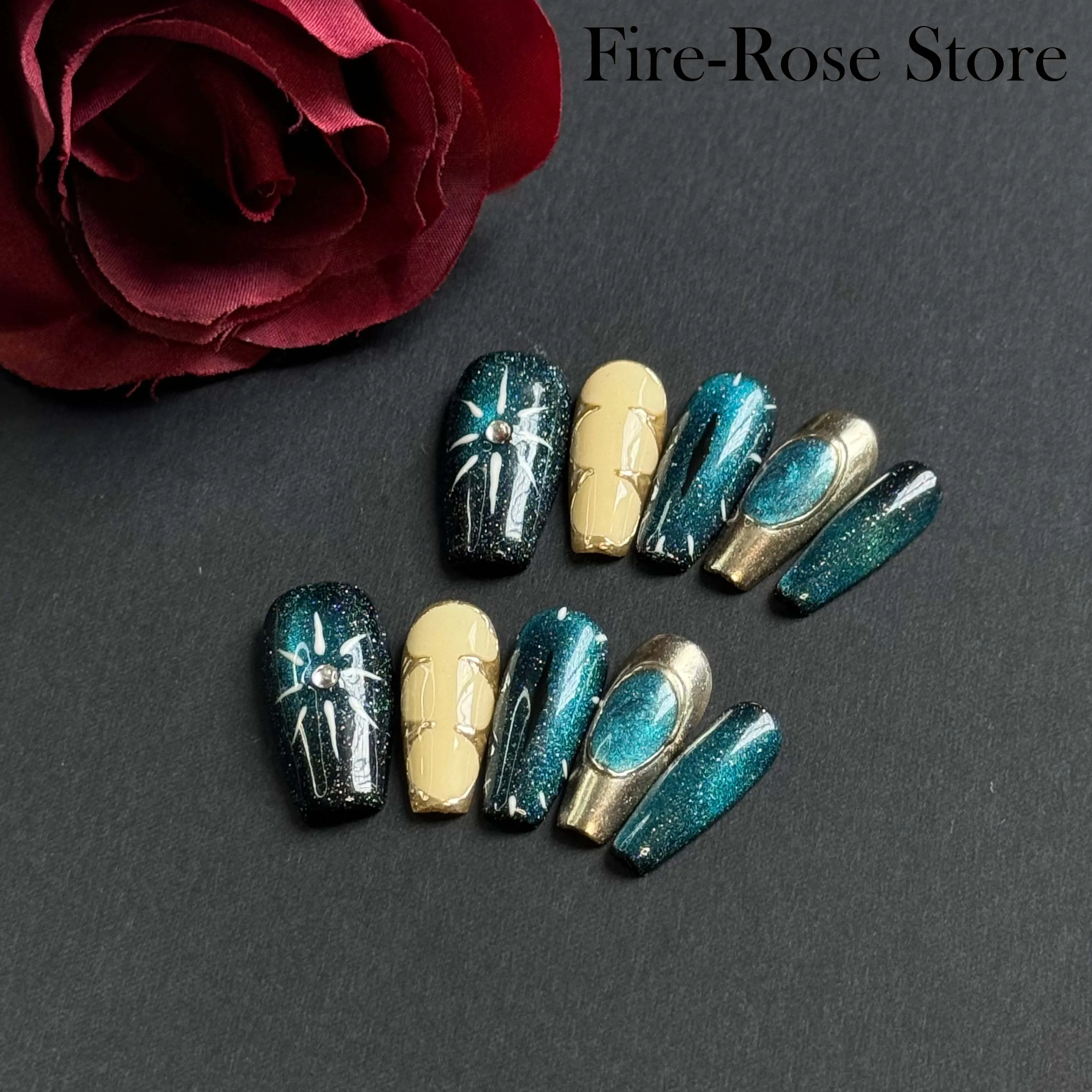 10Pcs Handmade Press On Nails False Nails Full Cover Metal Y2K Artificial Manicure Wearable Nail Tips Art for Girls