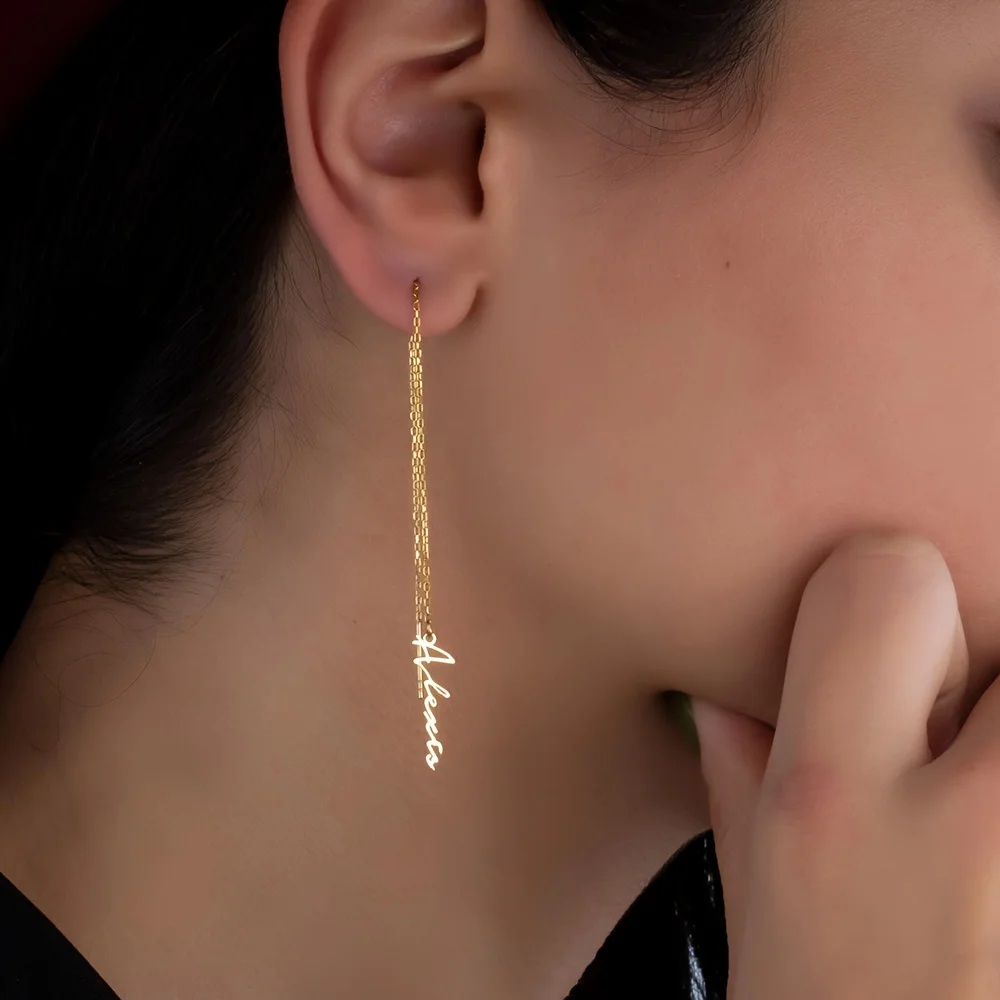 اسم مخصص سلسلة طويلة عراف أقراط للنساء الفتيات شخصية اسم استرخى انخفاض القرط مجوهرات من صلب لا يصدأ هدية #5