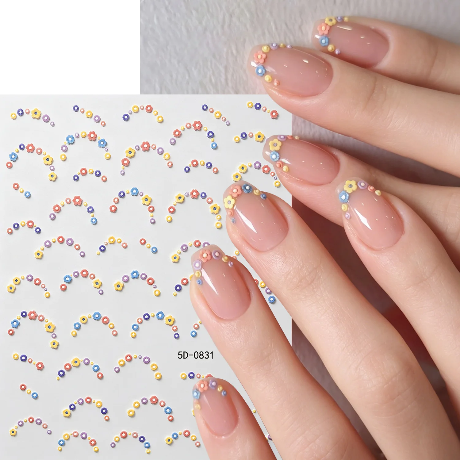 1pcs Dopamine Colorful Tiny Flower Nail Stickers, Macaron French Arc Floral Decals, DIY Decor Sliders For Nail & Phone Case