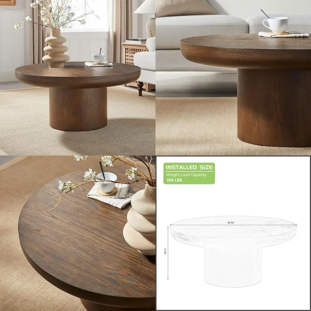 

Rustic 35.98 Inch Round Coffee Table, Suitable for Living Rooms and Apartments, Easy to Assemble, Dark Brown Finish, 36 Diameter