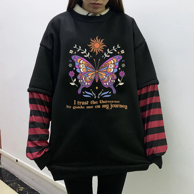 Gothic Creative Butterfly Pattern Printing Hoodie Hip Hop Casual Loose Sweatshirt Personality Retro Streetwear Y2k Women Hoodies