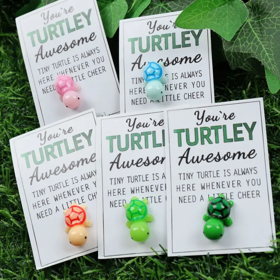 5 sztuk kart Mini Turtle Hug z inspirującą wiadomością „You're Turtley Awesome” - idealne na prezenty dla przyjaciół i rodziny