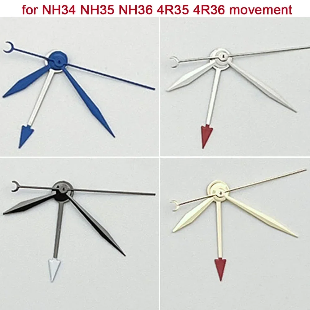 

Replacement NH34 Hands No Luminous Black/Blue/Gold/Rose/Silver 4 Pins GMT Watch Hands Pointers for NH35 NH36 4R35 4R36 Movement