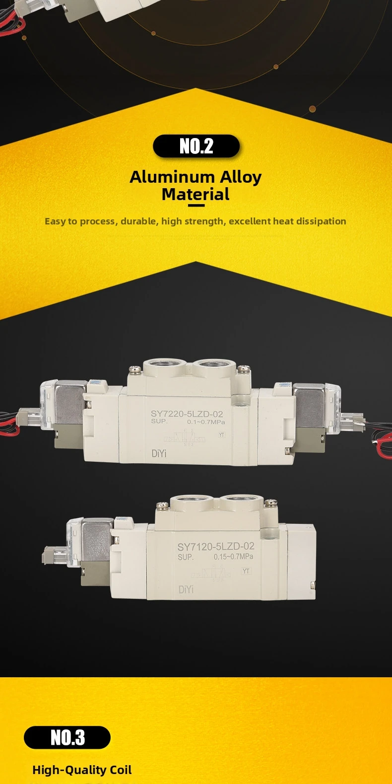 Detalhe 4 de Válvula solenoide SMC Type 24V Solenoid Valve SY5120-5LOZ-01 5220 5320 Pneumatic Magnetic Valve Coil 5LZD-C6 for Air Control Pneumática