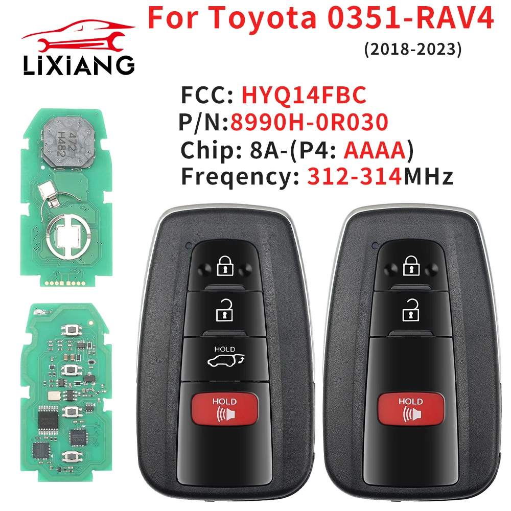 LIXIANG HYQ14FBC Board: 231451-0351 8990H-0R030 Smart Remote Car Key Fob 3/4 Buttons 314.3MHz 8A Chip for Toyota RAV4 2018-2023
