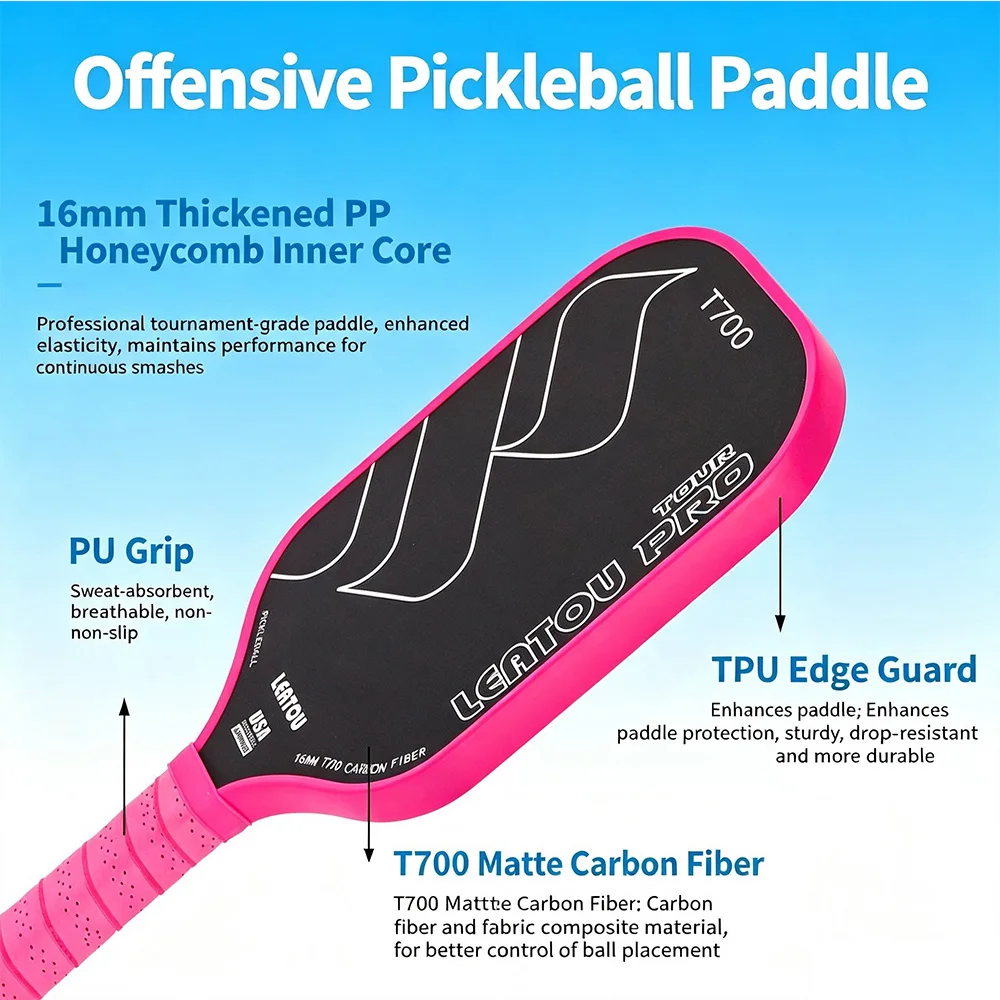 T700 Pickleball Paddle Carbon Fiber Pick Racet Professional Competition Grade 16mm Ultra Light Pick Racquet For Outdoor Sports