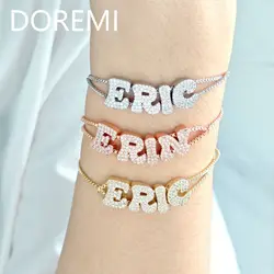 DOREMI Crystal Zircon Name Customized Letter Doubel Chain Mesh Dainty Sliding Slider Letter Personalize Name Bracelets