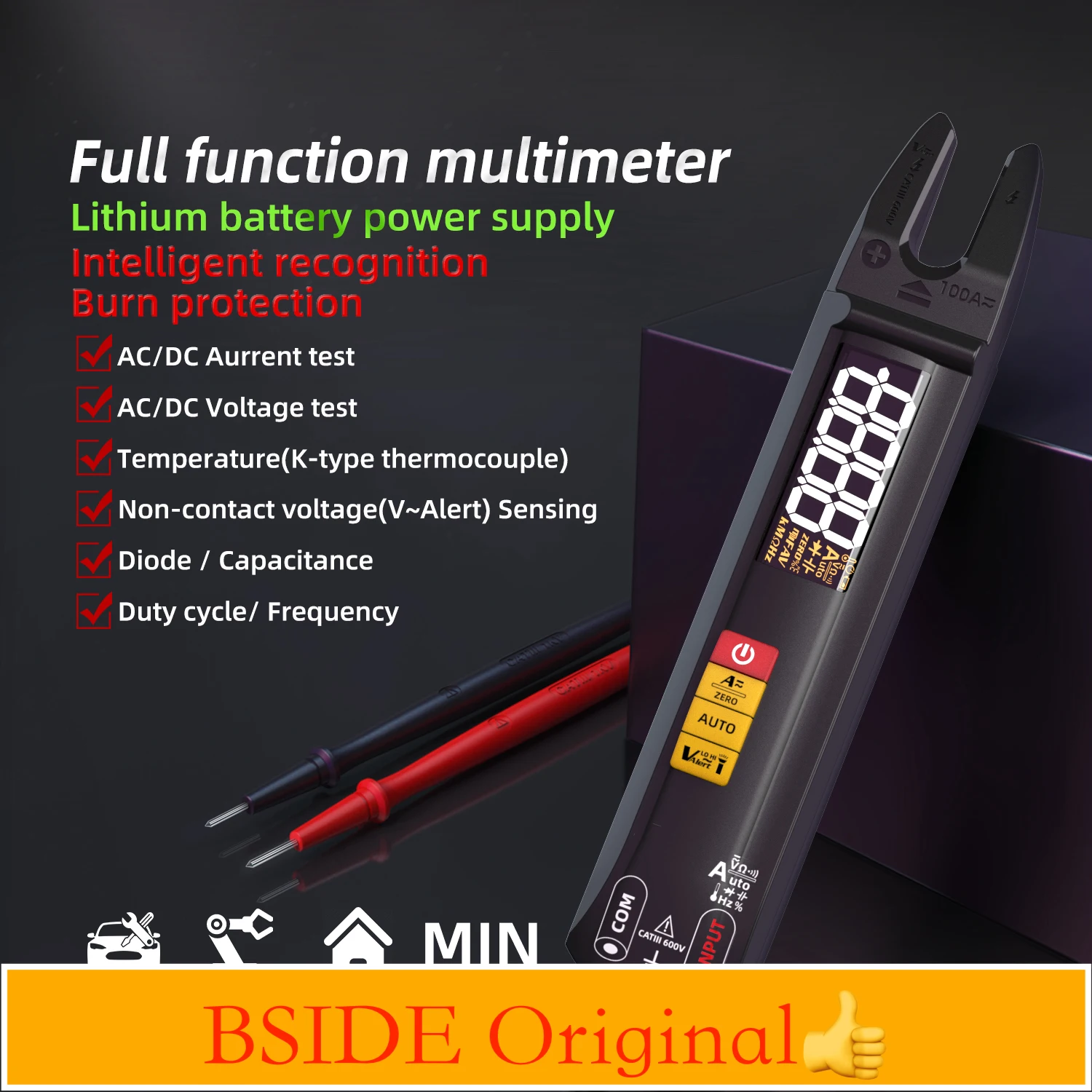 

BSIDE U1 Professional 100A Ammeter Pliers Digital Clamp Meter Fork DC ACT-RMS Current OpenJaw Electrical Tester Auto Multimeter