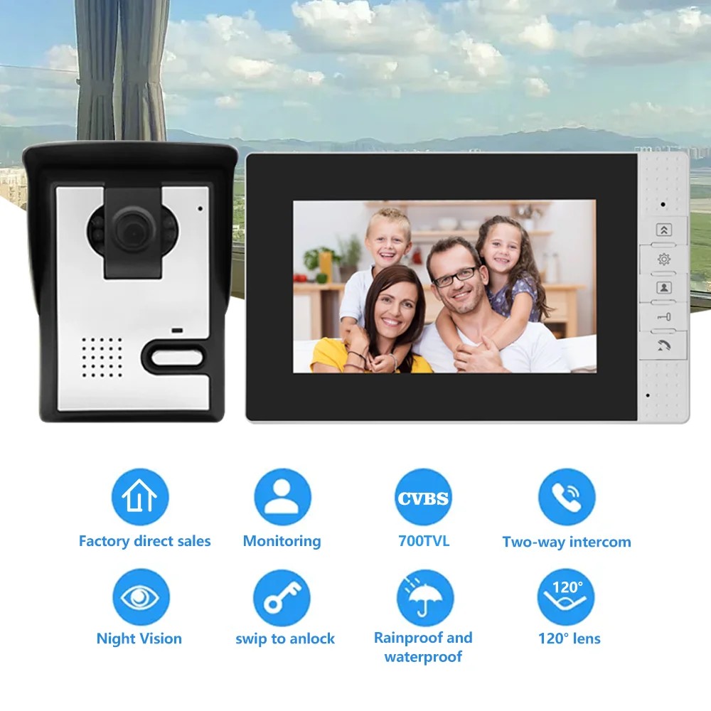 Visual intercom doorbell home monitoring wired 7-inch high-definition video villa building electronic access control system