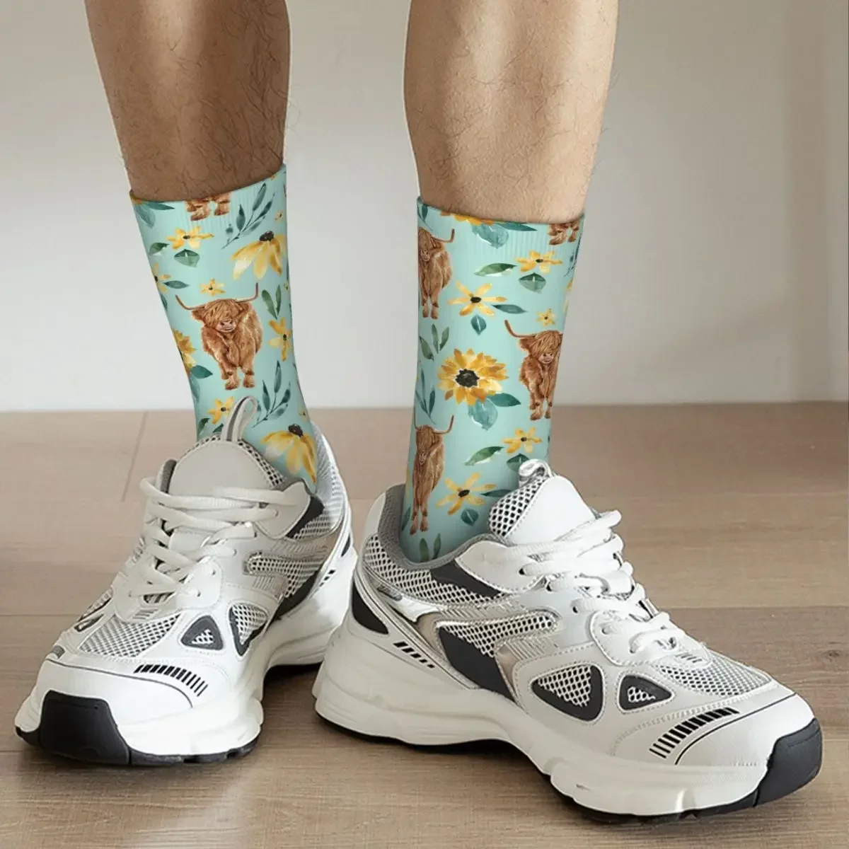 Highland Cow And Sunflowers Socks Harajuku High Quality Stockings All Season Long Socks Accessories for Man's Woman's Gifts