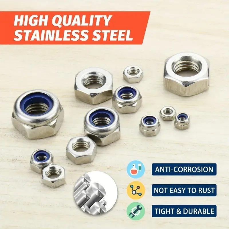 Stainless Steel Anti-Loosening Nut Set, Anti-Slip Self-Locking Nut Screw Cap175PcsBoxed Locking Nuts