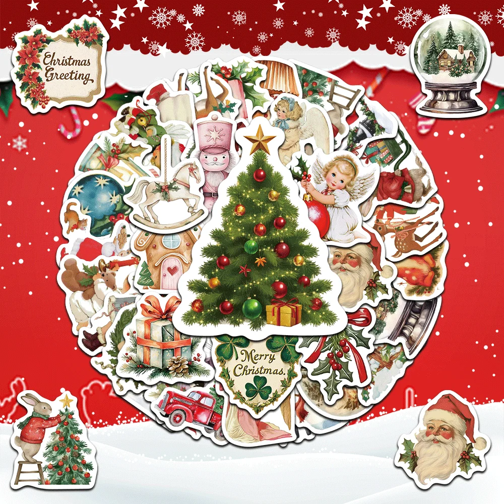 56pcs Retro Romantic Christmas decorative stickers for laptop tablet refrigerator diary notebook cell phone skateboard bike