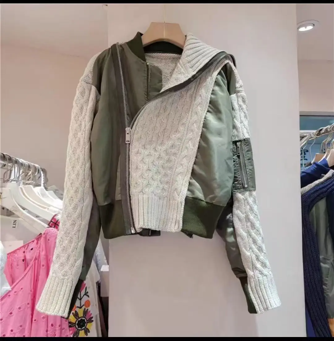 Abrigo Cargo con dos diseños de retales falsos para mujer, chaqueta holgada de manga larga con cuello redondo, Primavera, 2024