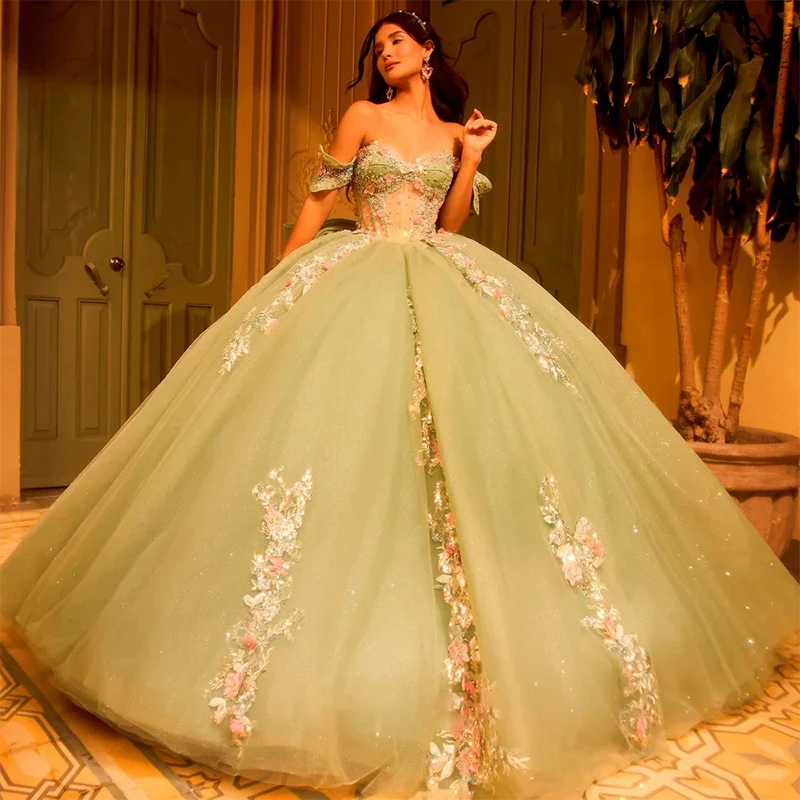 

Quinceneara Dress Organza With Embroidery Pearls Ball Gown Boat Neck Sleeveless Customized Party Bow 15 Year Old Dress For Girls