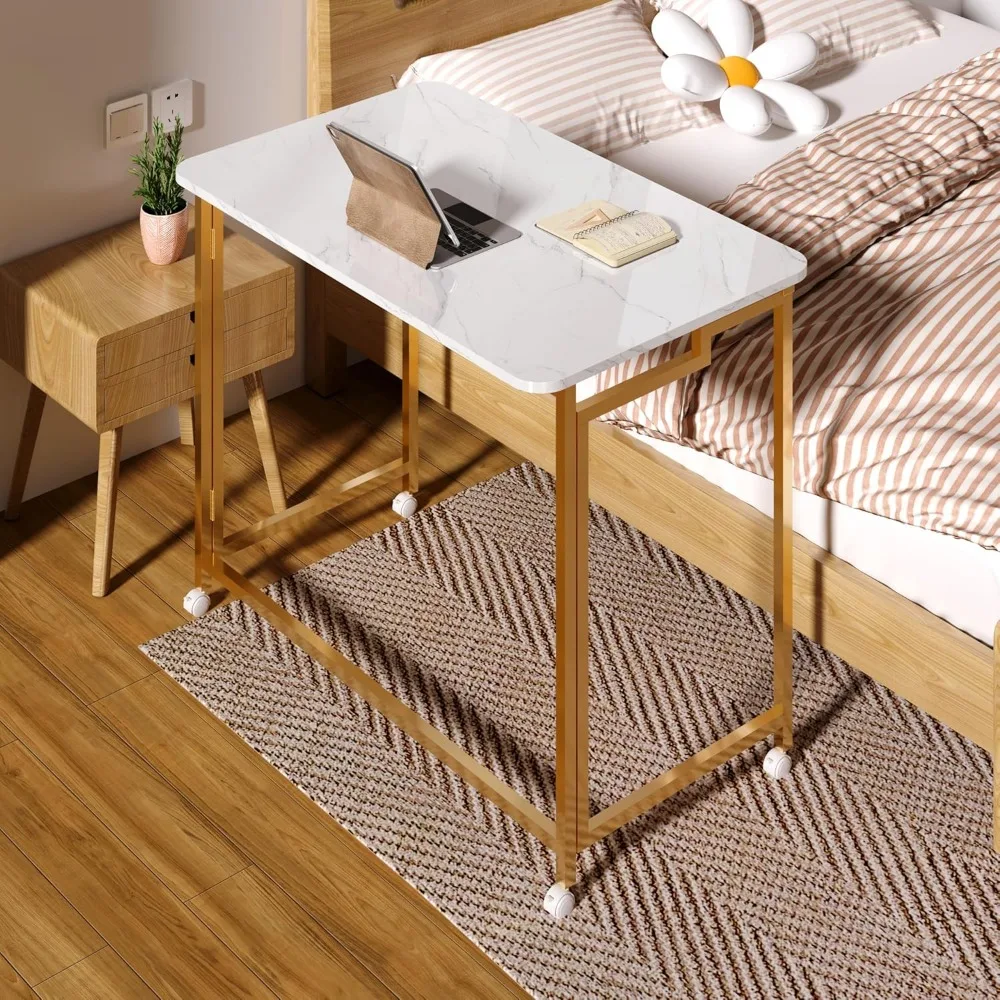 مكتب كمبيوتر محمول محمول على عجلات للمساحات الصغيرة - طاولة كمبيوتر متنقلة مع تصميم قابل للطي للمكتب المنزلي والأريكة الأمريكية