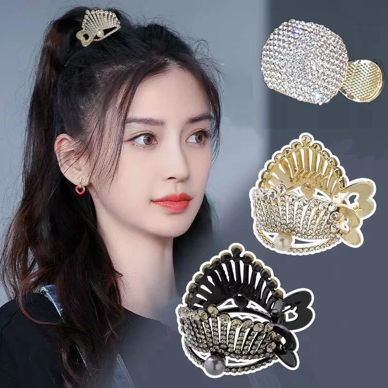 Fashion Zircon Pearl Metal Hair Claw High Ponytail Holder for Women Girls 2022 New Trendy Korea Luxury Hair Clip Accessories