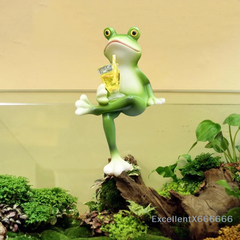 Mini Hanging Frog Decorative Figurine Resin Ornament for Flower Pot Edge Aquarium Bedroom Desktop