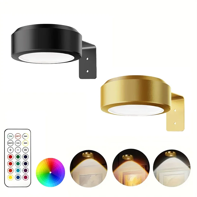 1/2 pacote de luz de imagem operada por bateria sem fio arandela regulável rgb puck lâmpada com temporizador, quadro de exibição de arte decoração do armário