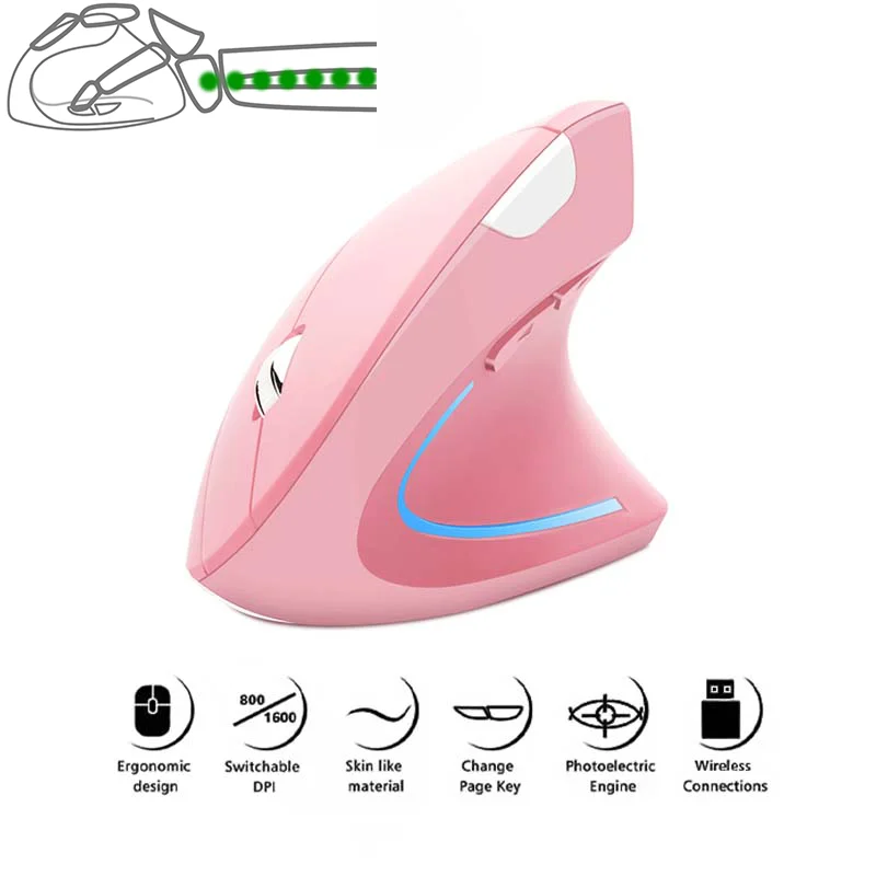 Vertical Mouse Wireless 2.4G Mause Ergonomics Design With Side Keys DPI Adjustable Button Plug And Play Wide Compatible Mice